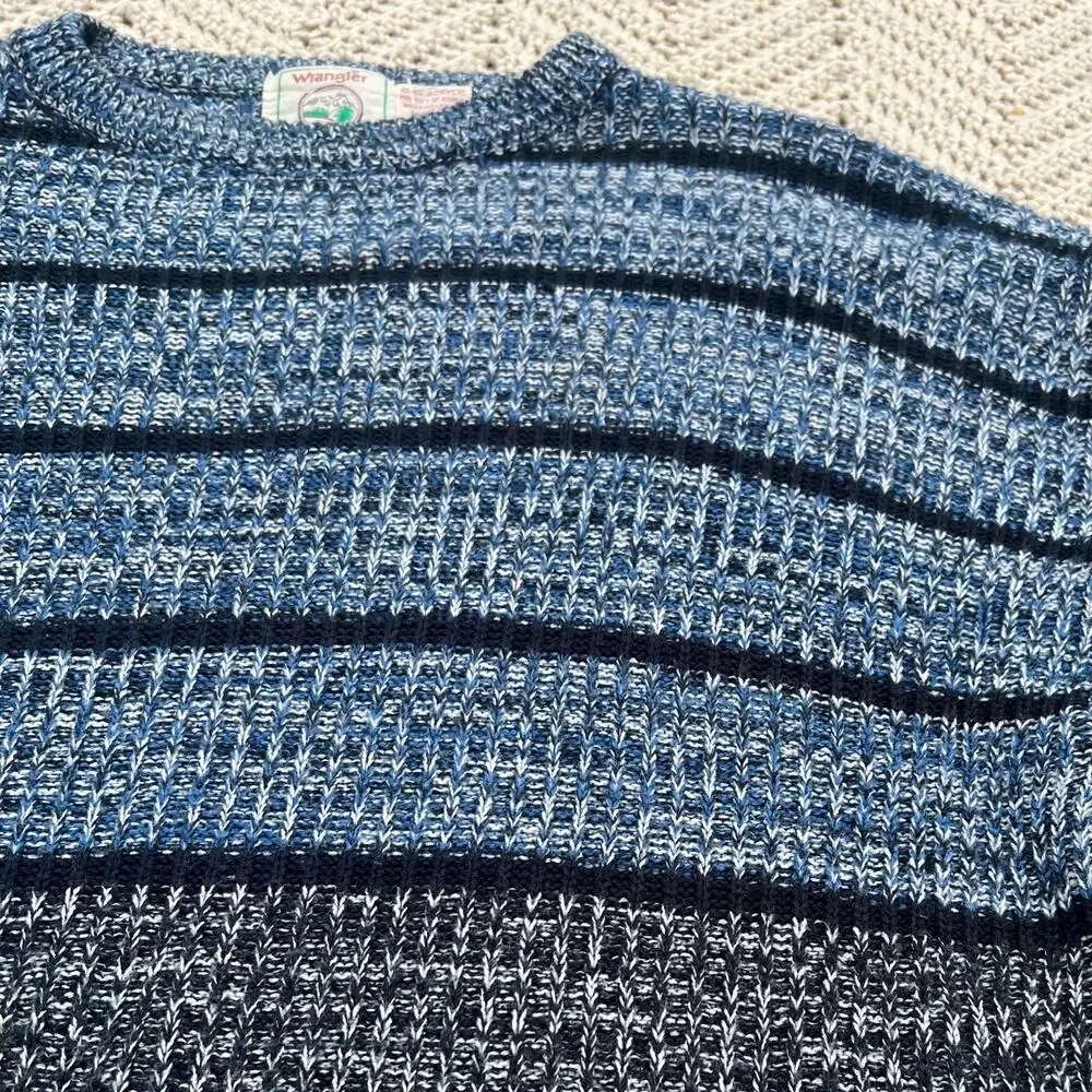 Vintage 90s Blue Gray Striped Grandpa Sweater Wrangler - Size Large